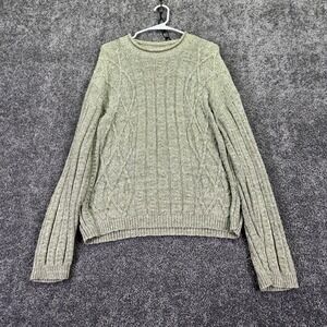 Basic Editions Sweater Mens Large Beige Cotton Cable Knit Crew Neck Pullover